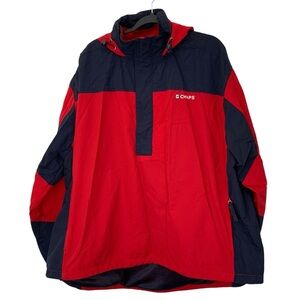 CHAPS Windbreaker Mens XXL Red Blue Colourblock 1/2 Zip Hood Vintage